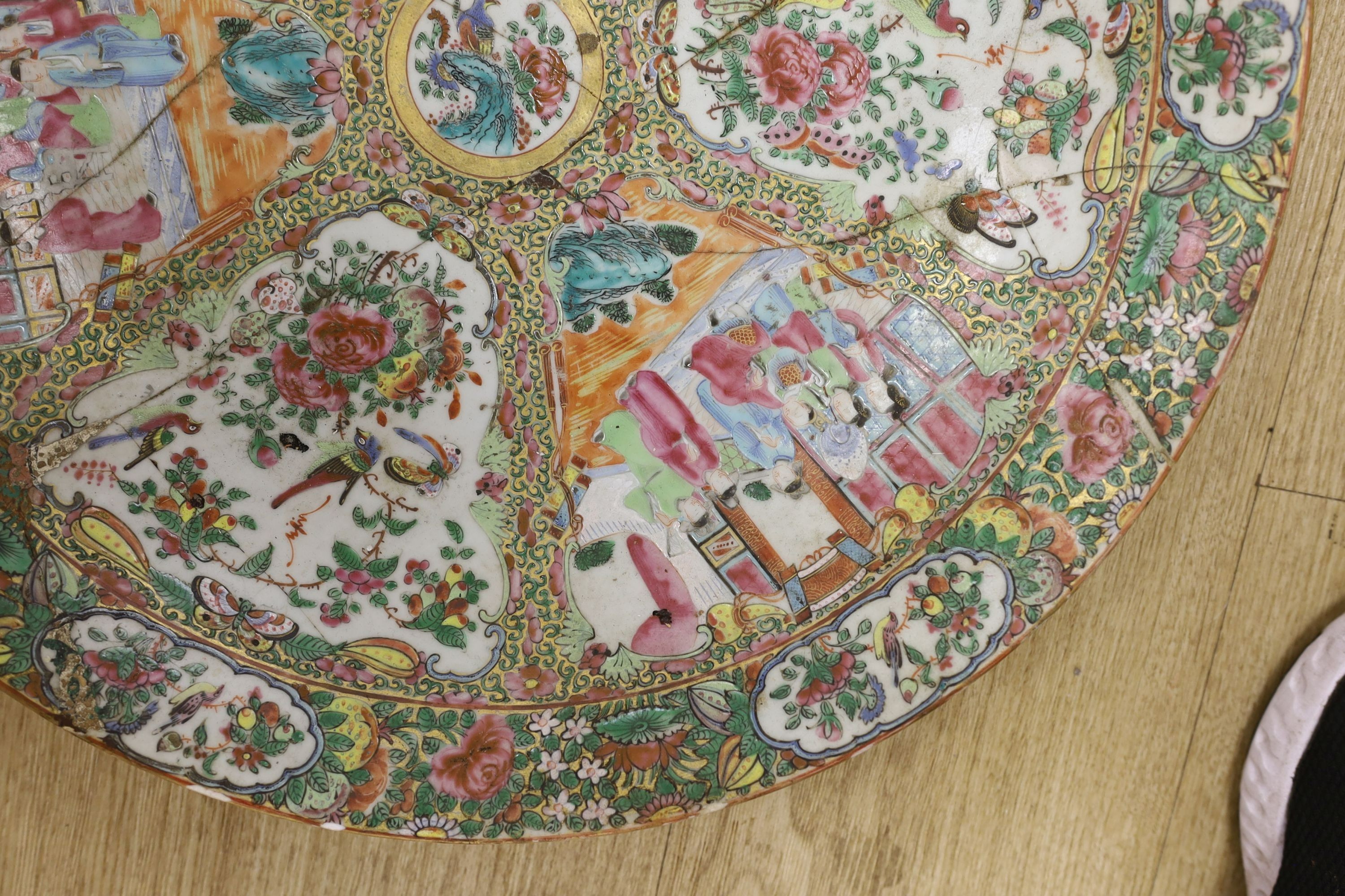 A Chinese famille charger, three vases and a plate, together with other Chinese and Japanese ceramics (13 items), Charger 48 cms diameter